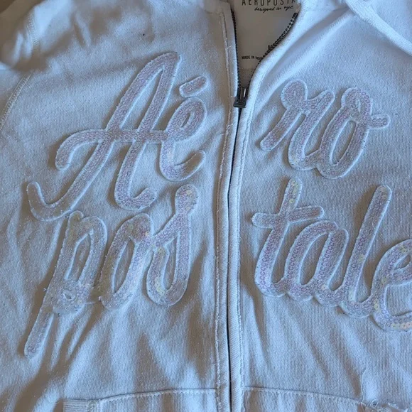 Aeropostale Sparkly Off-White Zip-Up Hoodie - Picture 5 of 6